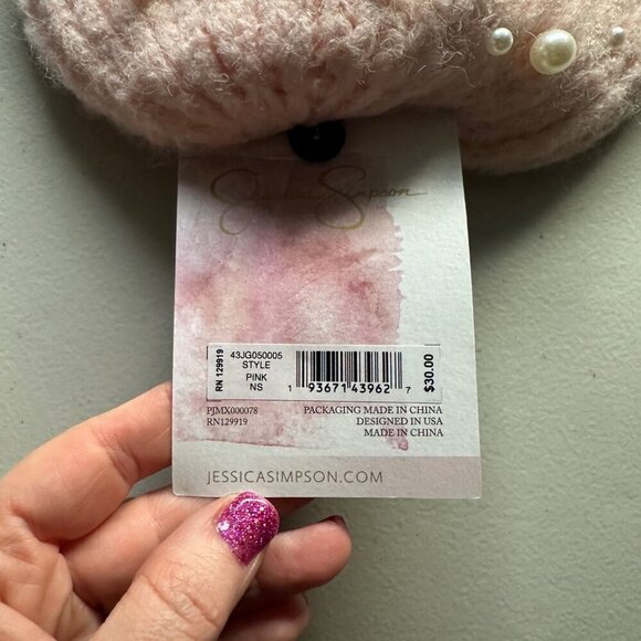 Jessica Simpson Womens Pearl Knit Cuffed Beanie Hat Pink Coquette Cottagecore - Picture 3 of 6